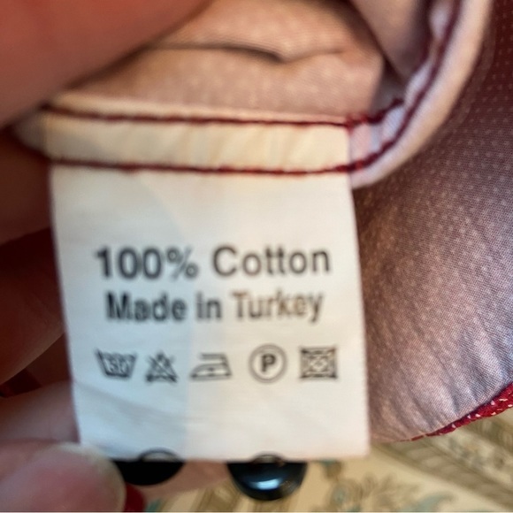 Men's Eight X Jacquard Red with White Pin Point Print Hidden Button Slim Fit - Picture 6 of 7